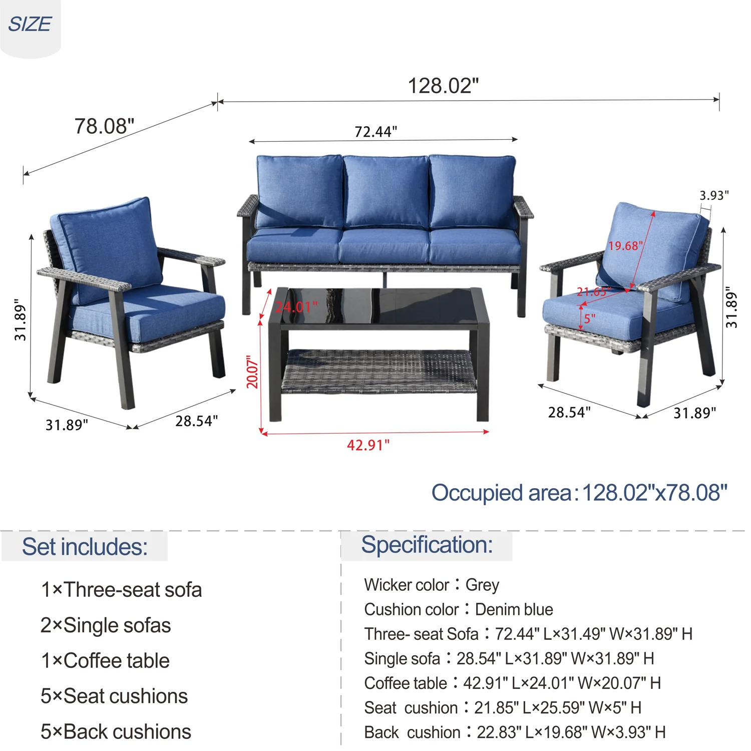 Ovios Patio Conversation Set 5 Person Seating