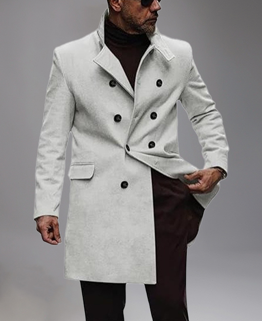 Business Woolen Lapel Double Breasted Solid Overcoat