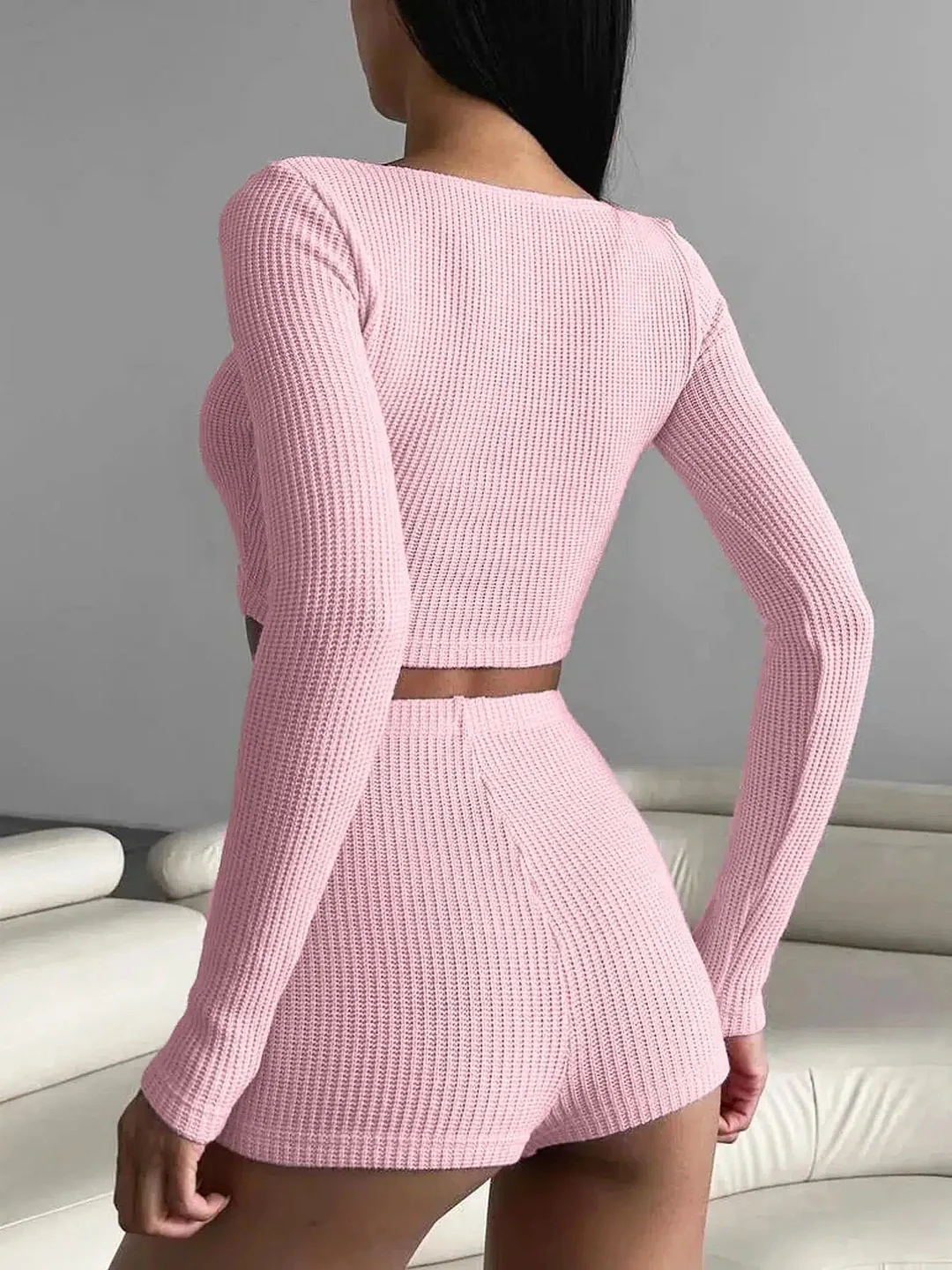 Brownm Crop Top & Shorts Two Piece Set