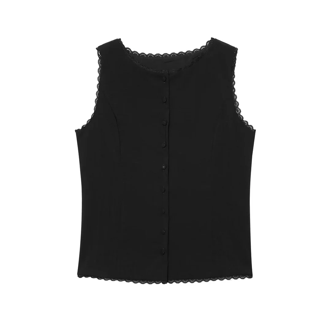 Nigikala Nigikala Sleeveless Round-Neck French Top 2025 Spring Quiet Luxury Lace Lace Linen Vest