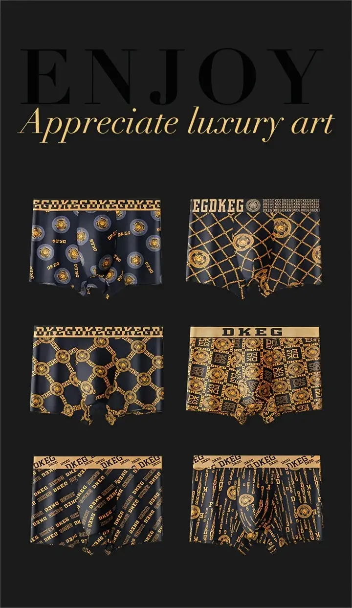 dkeg 6pcs mens ice silk boxer briefs luxury style golden print antibacterial breathable comfy boxer trunks elastic sports shorts mens casual underwear for daily wear details 5