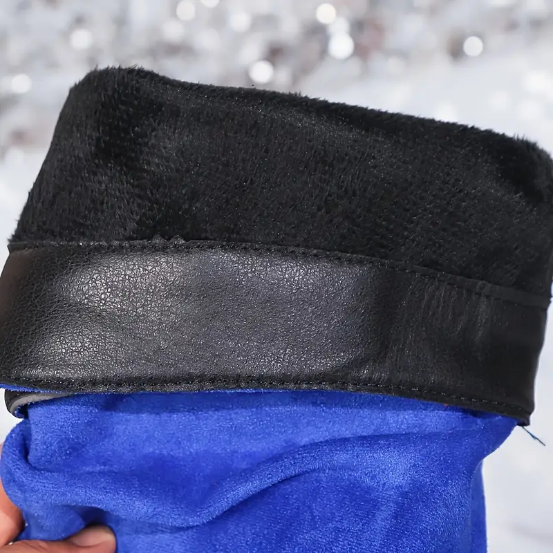 womens retro chunky heel calf boots with plush lining winter warm round toe pull on knee high boots in black blue soft synthetic cover cushioned insole versatile casual semi formal shoes for wear Product details 4