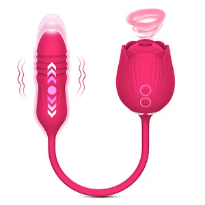 New 2-in-1 Rose Toy Sucking And Telescopic Vibrator For Women