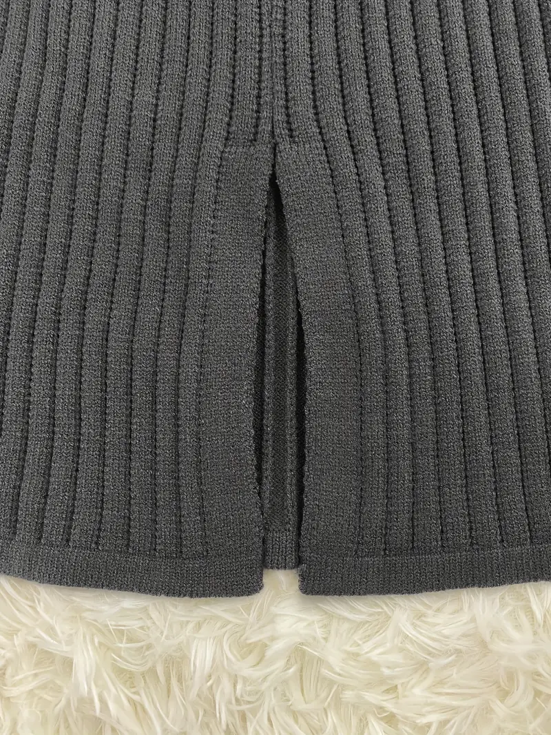 casual ribbed two piece set color block knit sweater solid midi sweater skirts outfits womens clothing details 22