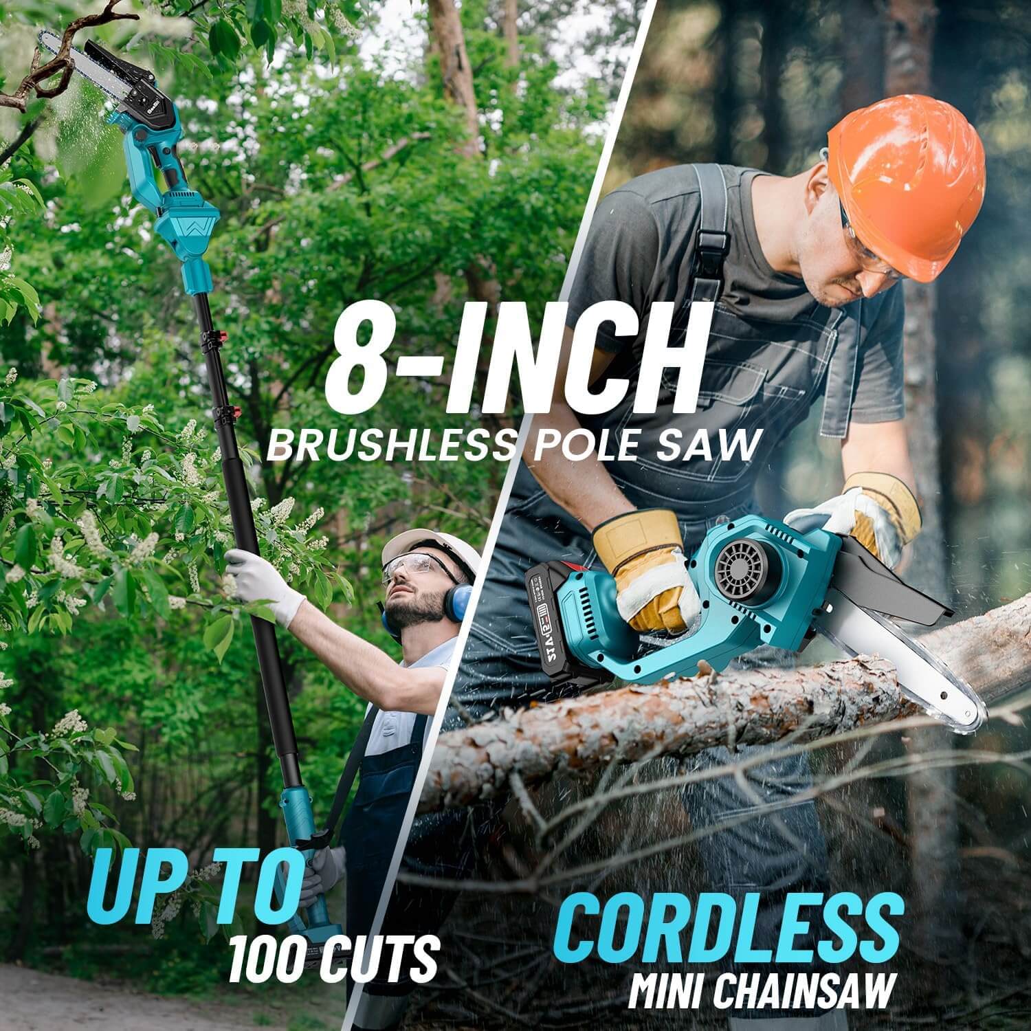 2 in 1 Cordless 8 inch Chainsaw with Pole Saw