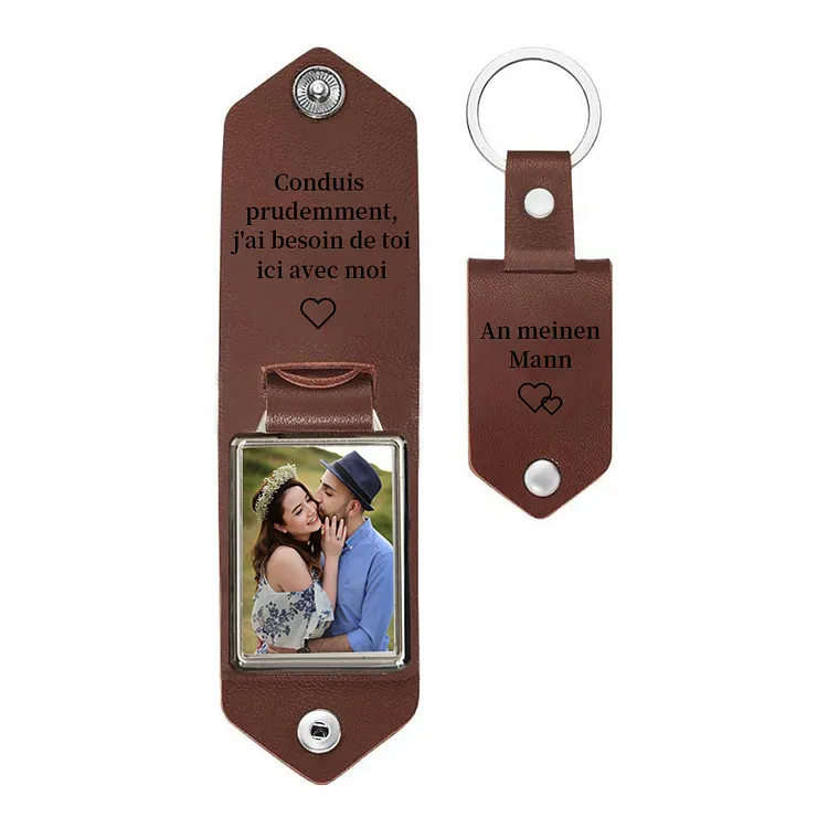 Porte-Clés Cuir Personnalisé Photo & Texte - Cadeau Souvenir Famille & Amour