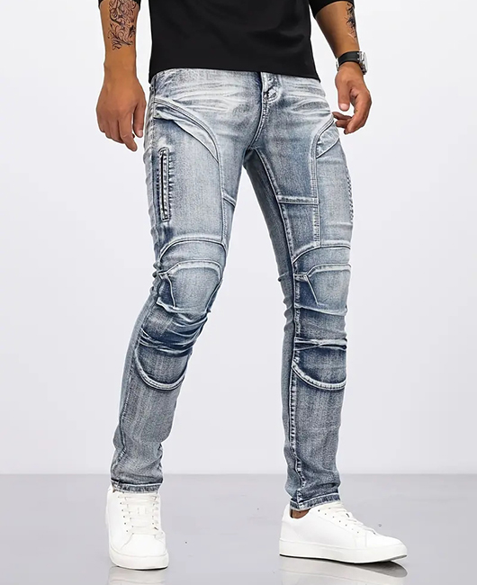Retro Casual Washed Denim Mid Rise Stretch Pencil Jeans