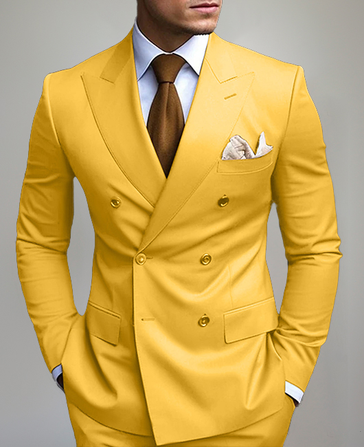 Business Peaked Lapel Double Breasted Solid Blazer