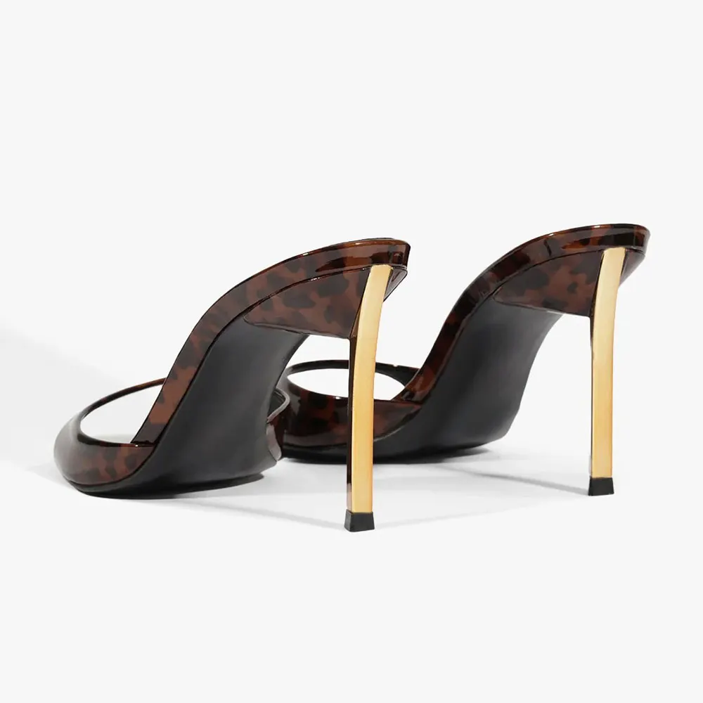 Tortoise Shell Pattern Heels Brown & Black Patent Leather Tortoiseshell Pattern Mule Heels