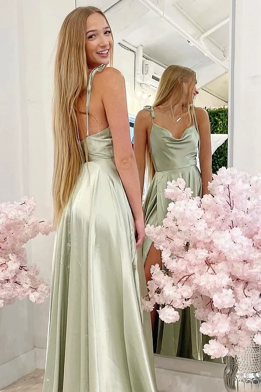 Elegant Spaghetti-Straps Sleeveless Split – Mridiya Evening Dress PD0924