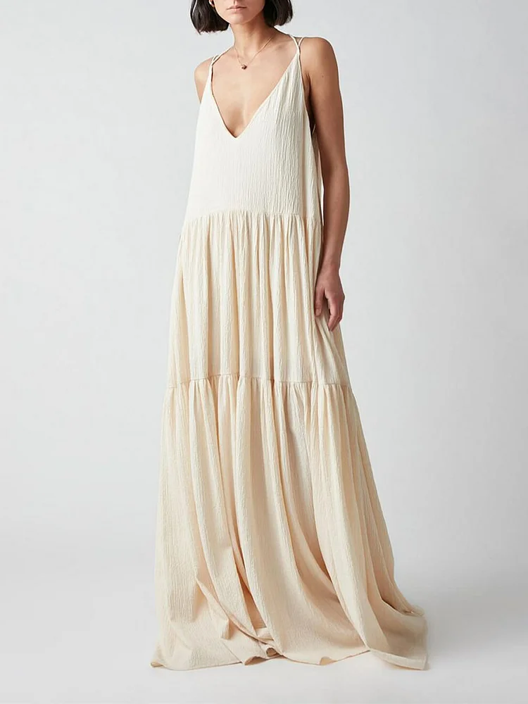 Elegante resort maxi-jurk met diepe V-hals en bandjes