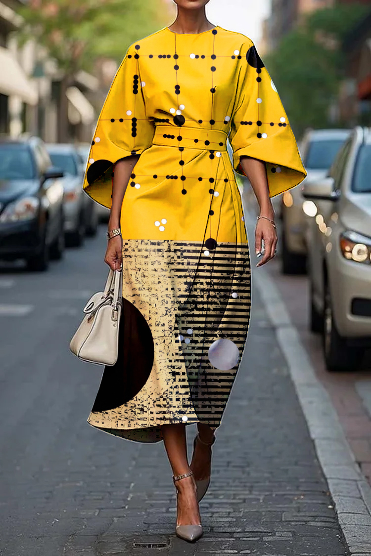 Zafrina Abstract Print Midi Dress
