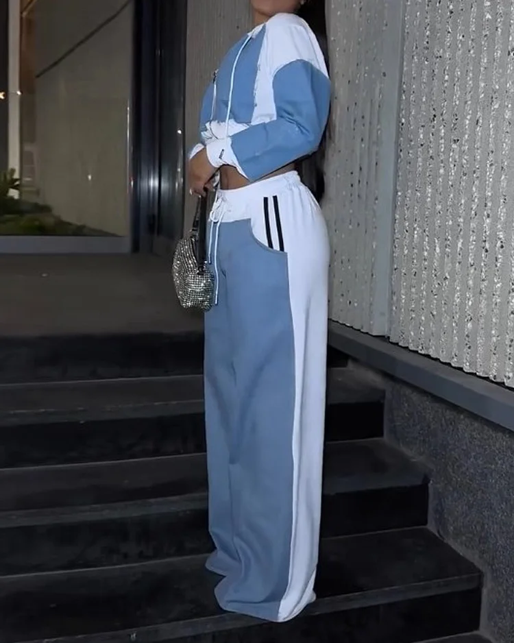 Casual color stitching two-piece suit
