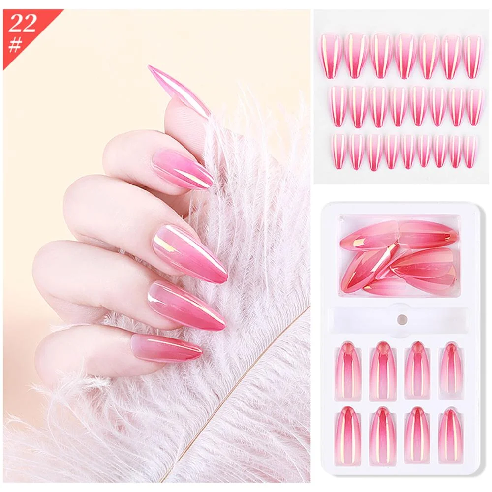 24pcs Detachable False Nails Colorful Stiletto False Nails Wearable Gradient Fake Nails Full Cover Nail Tips Nail Art Accessorie-Nail Inspo
