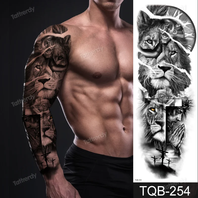 Sdrawing Temporary Tattoos men large full arm sleeve tattoo god wolf moon dragon lion king tiger forest tattoo designs big body