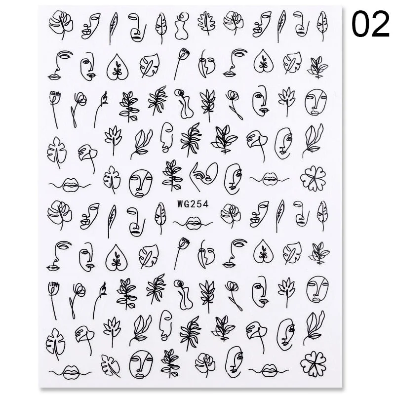 1PC 3D Nail Sticker Stick Figure Woman Face Pattern Special Transfer Picture Flowers Sliders Sticker DIY Nail Art Decoration