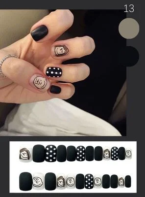 Nails Art Fake Nail Tips Press on Tipsy with Glue Coffin Stick Designs Clear Display Set Full Cover Artificial Short kiss square-Nail Inspo