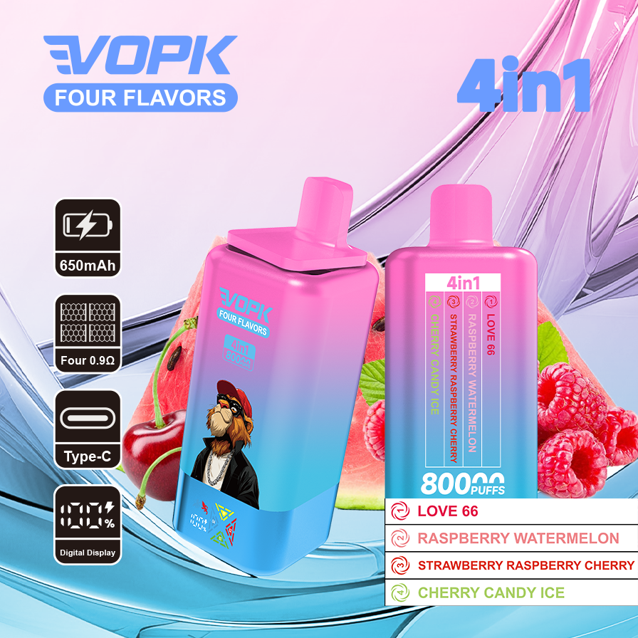(Σετ)VOPK Four Flavors 80000 Ροφήματα 0% 2% 3% 5% Οθόνη LED χαμηλής νικοτίνης