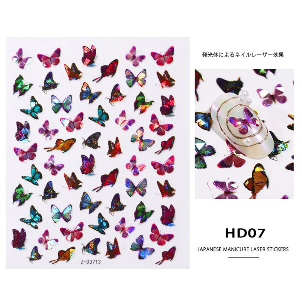 1pcs Holographic 3D Butterfly Designs Sticker Nail Decal DIY Slider for Manicure Nail Art Watermark Manicure Decoration-Nail Inspo