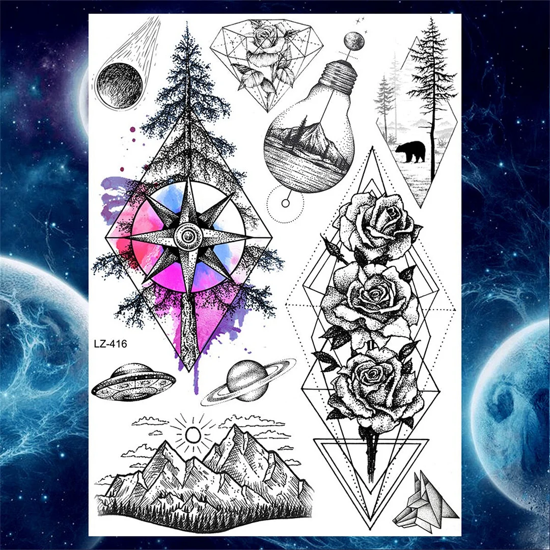 Flower Skull Temporary Tattoos For Women Men Adults Evil Skeleton Tattoo Sticker Fake Lavender Big Rose Black Tatoos Body Thigh