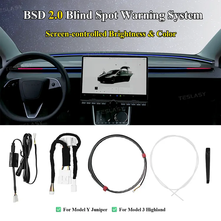 Smart BSD 2.0 Blind Spot Warning System For Tesla Model 3 Highland / Y Juniper Ambient Lighting