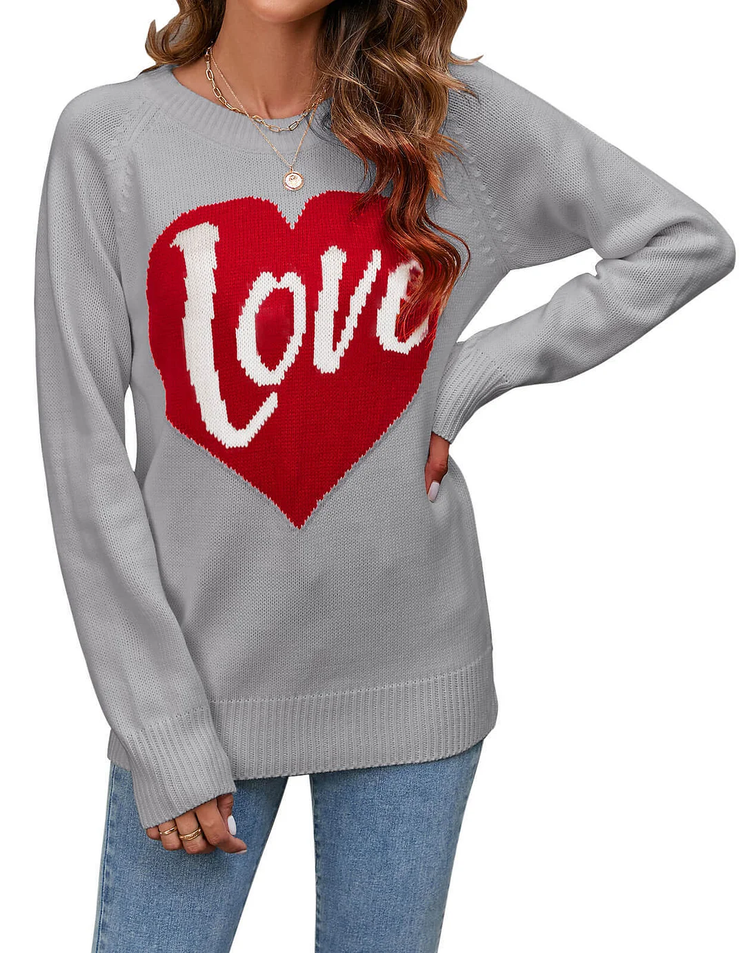 Athvotar Athvotar And Winter New Loose Love Letter Round Collar Knitted Shirt Long-Sleeved Sweater Woman