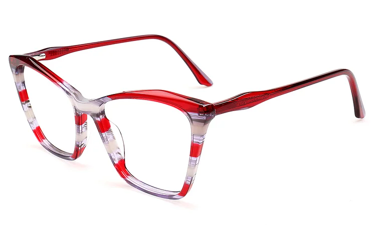 EAGWOO Women Aceate Eyeglasses Cat Eye Full Rim Optical Frame Stylish Spectacle With Spring Temple Party Glaseses Red