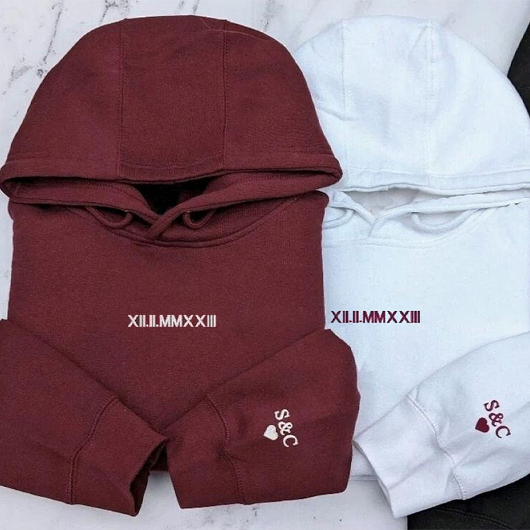 Embroidered Couple Hoodies gift, Roman Numerals Embroidered On The Chest, Valentine's Day Gifts, Anniversary gift