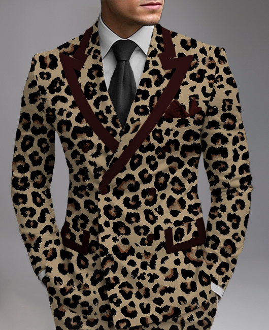 Business Allover Leopard Print Peaked Lapel Double Breasted Blazer