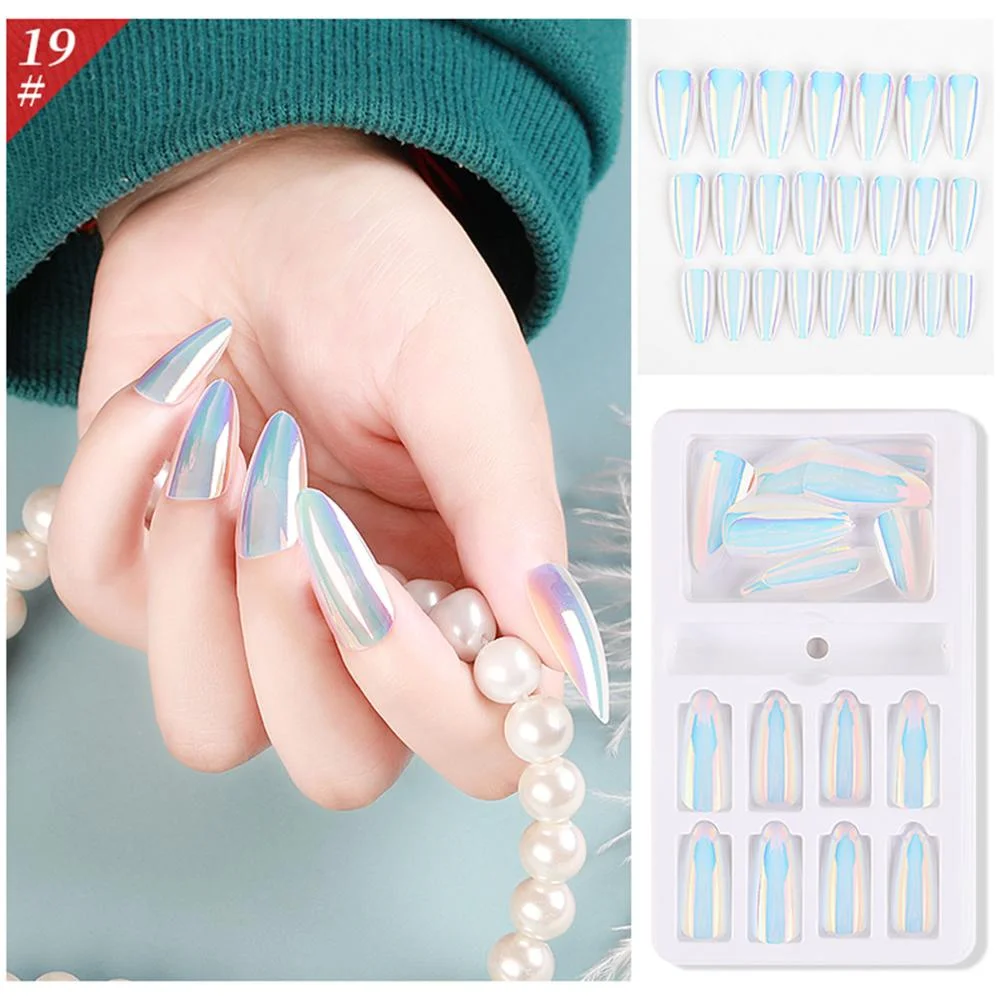 24pcs Detachable False Nails Colorful Stiletto False Nails Wearable Gradient Fake Nails Full Cover Nail Tips Nail Art Accessorie-Nail Inspo