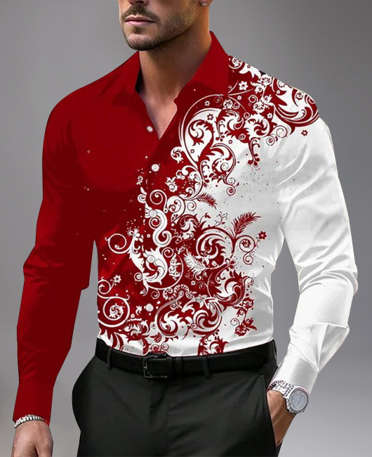 Casual Floral Pattern Contrast Color Lapel Long Sleeve Shirt