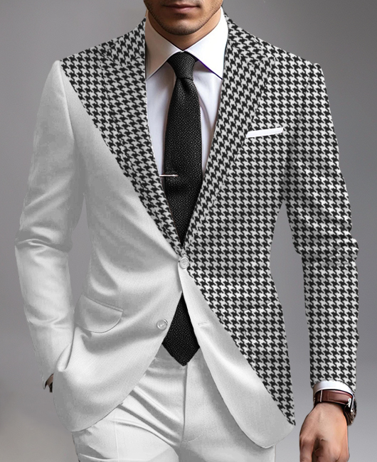 Business Patchwork Houndstooth Pattern Peaked Lapel Two Button Blazer