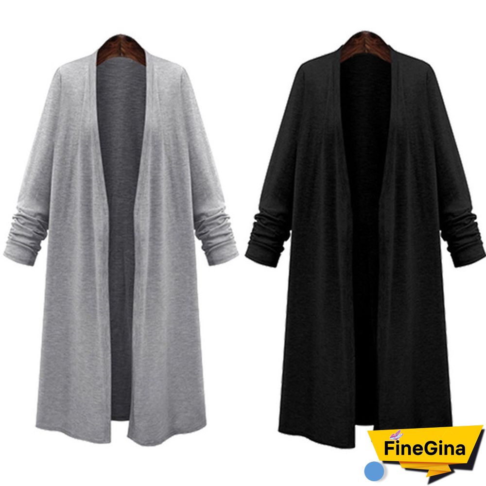 Women Boyfriend Style Shirt Open Front Long Cardigan Casual Jacket Coat Cape