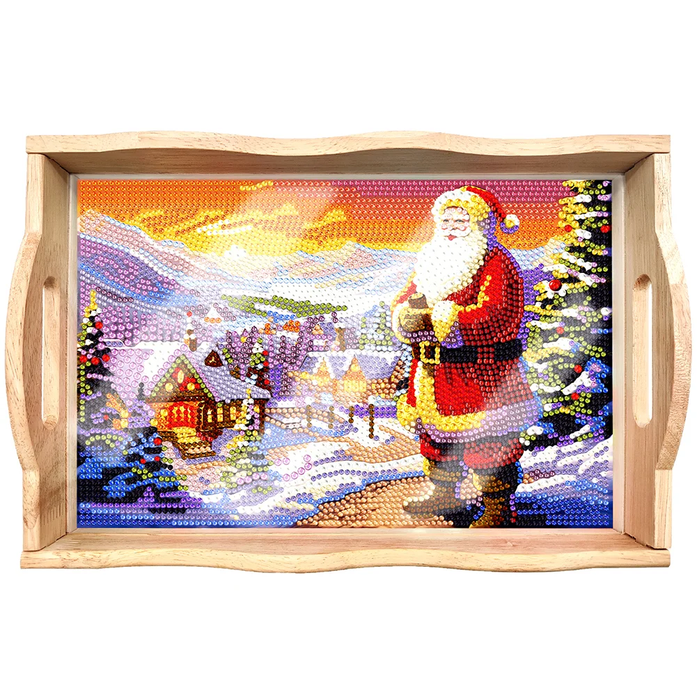 DIY Santa Diamond Painting Decorative Trays with Handle Coffee Table Tray for Serving Food