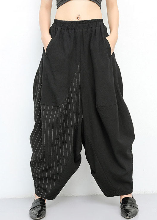 VCSHOES Black Patchwork Striped Cotton Pants Spring
