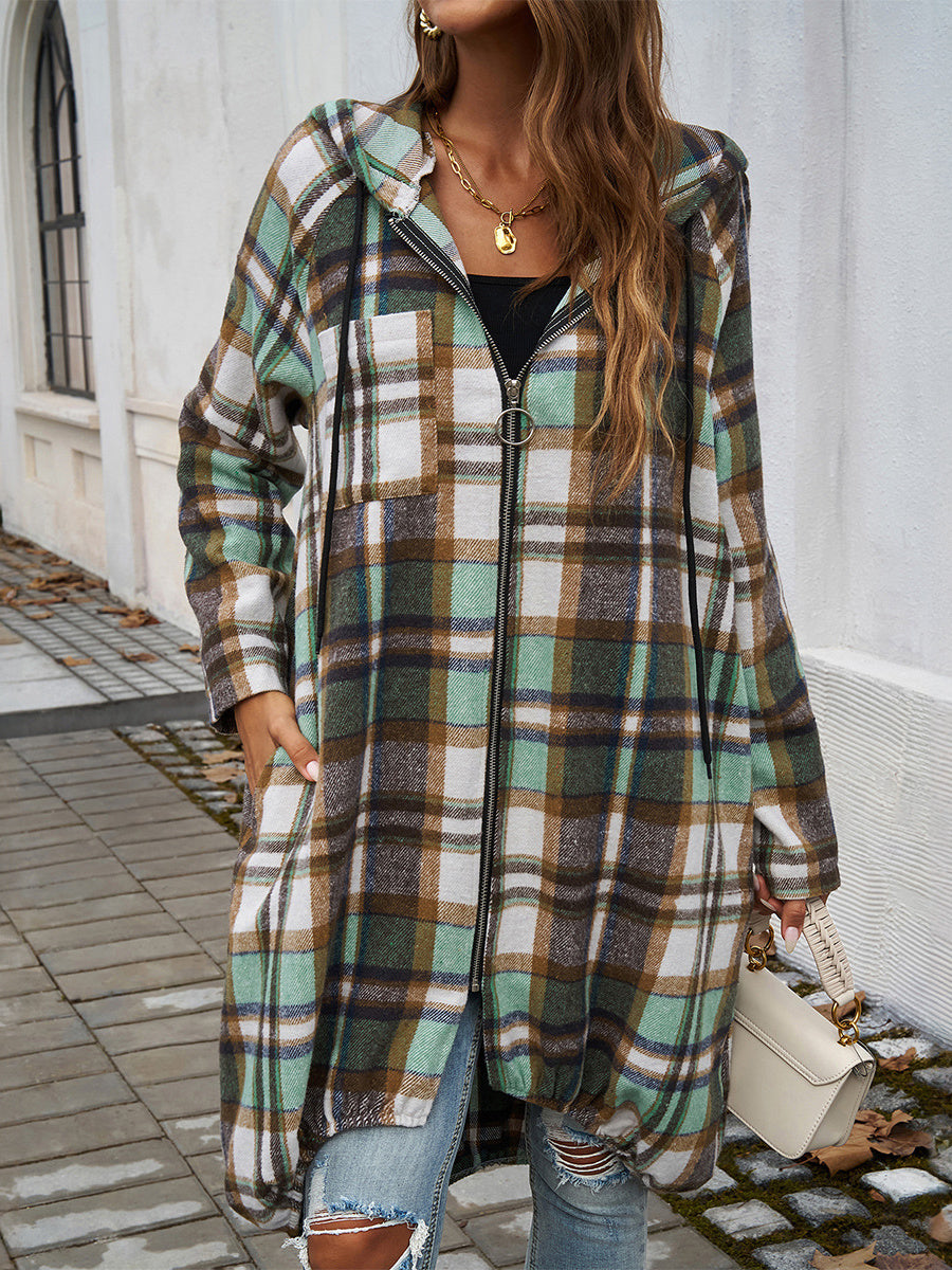 Women's Long Sleeve V-neck Plaid Graphic Printed Coats