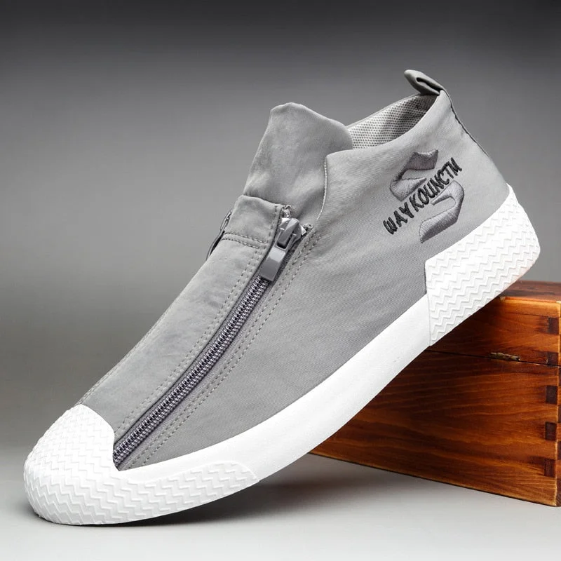 Canvas Casual Zip Shoes For Men Ankle Boot Men Sneakers Non-slip Platform High-top Outsole Leisure Shoes Flats Zapatillas Hombre
