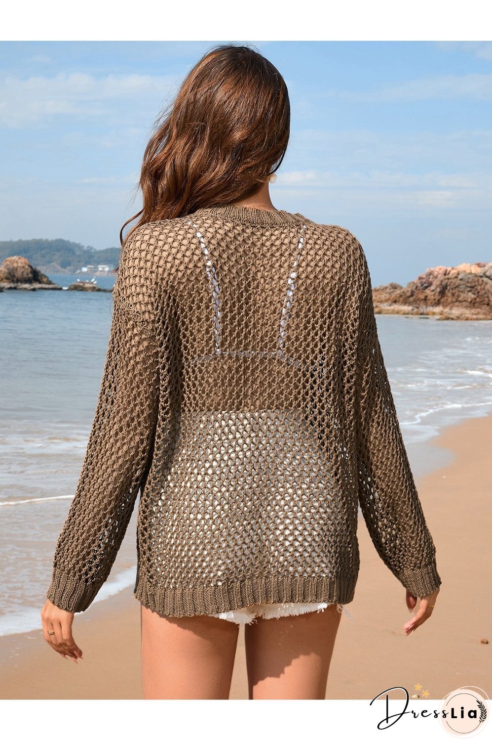 Heart Openwork Long Sleeve Cover-Up