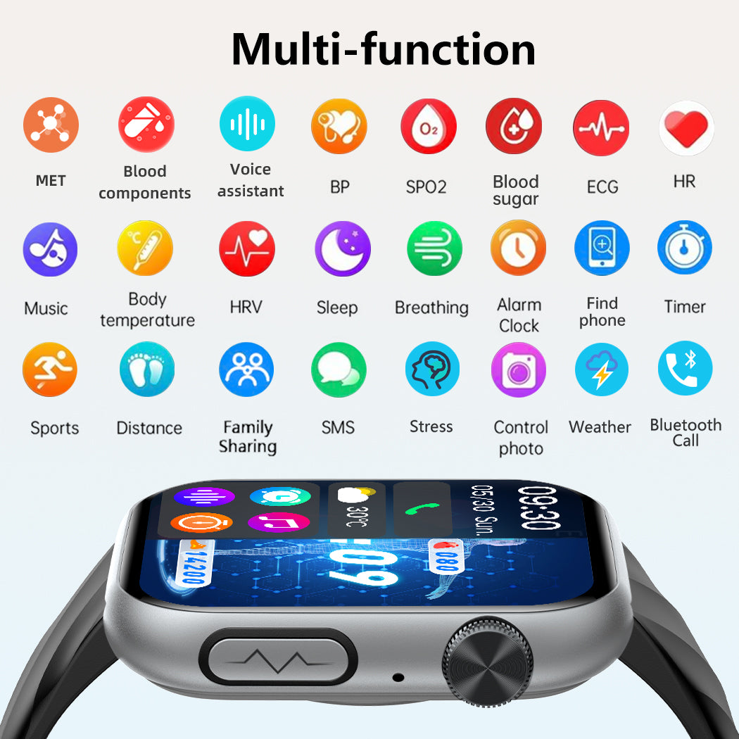 GT5 Pro Max Blood Glucose Watch With BP+HRV+ECG(EKG)+SOS+Stress+Sleep Monitoring