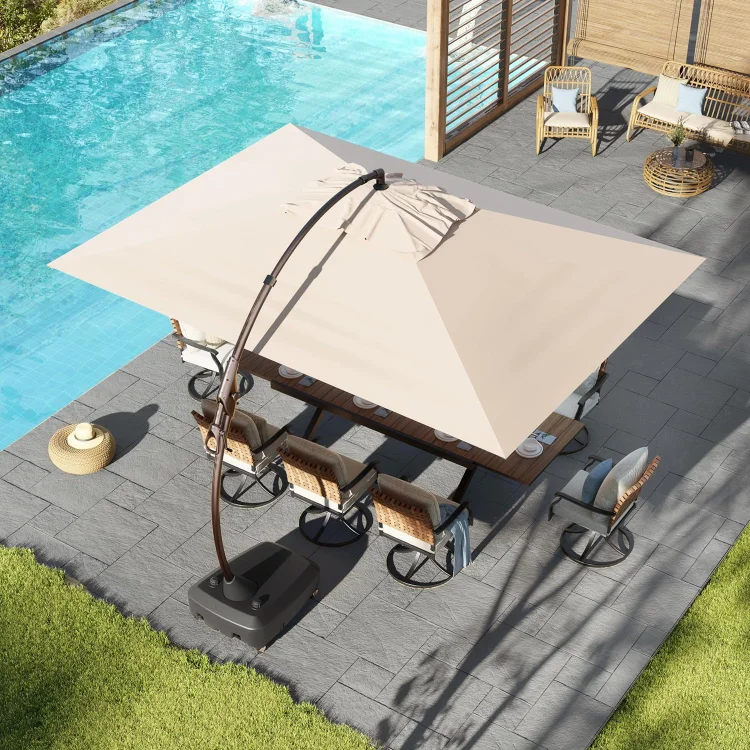 GRAND PATIO 10x13 FT Rectangular Cantilever Patio Umbrella with Base, Pool Umbrellas Easy Tilt for Garden Deck Pool
