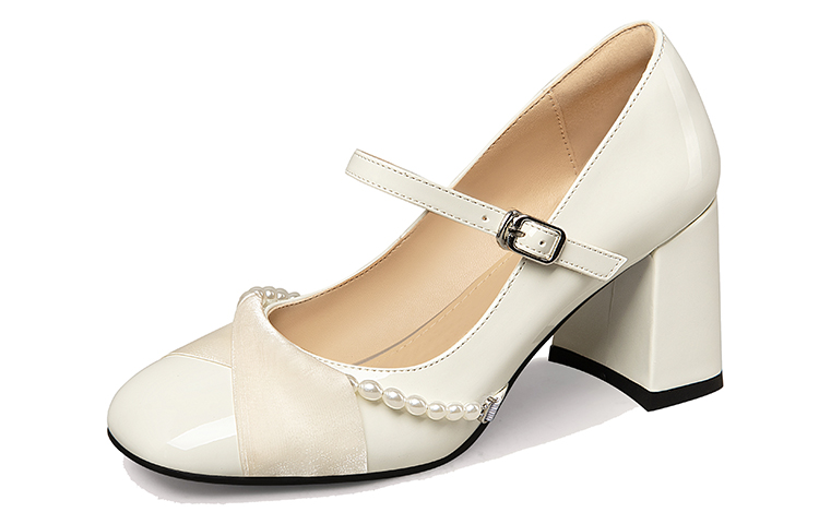 Lily Wei Mary Jane Shoes Women's Milk White