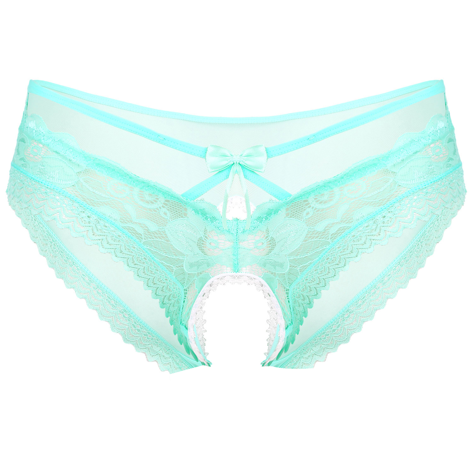Men's see-through mesh tie-up crotchless underwear