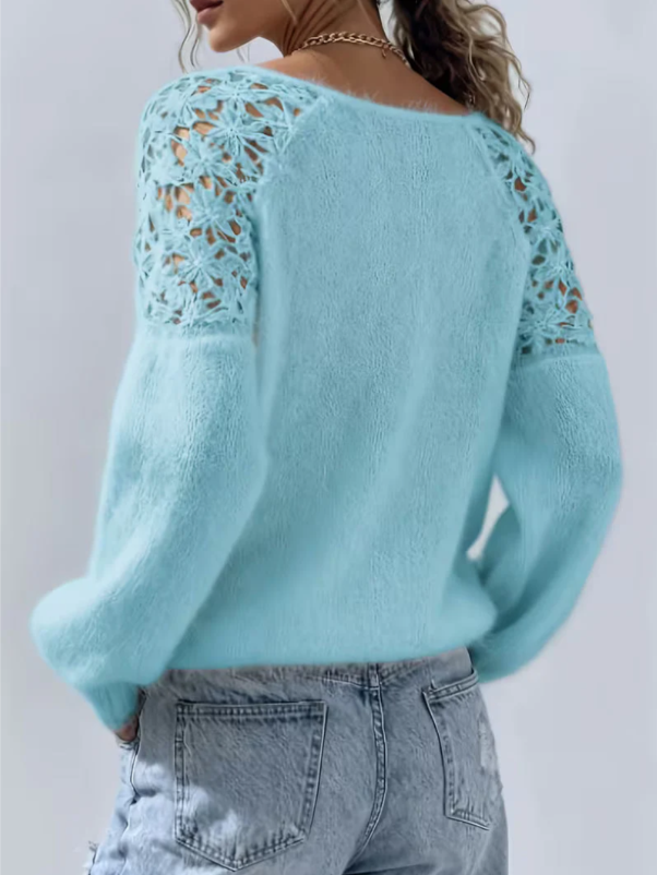 Women’s Off-Shoulder Open-Knit Lace Sweater