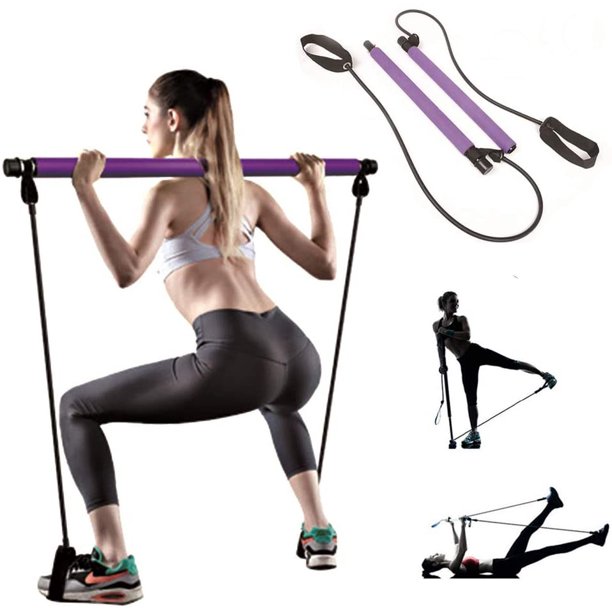 Pilates Bar, Portable Pilates Bar Kit with Adjustable Resistance Band for Different Height, Home Gym Exercise Stick Yoga Bar with Foot Loop for Hipsline, Stretching, Muscle Toning - Walmart.com - Walmart.com