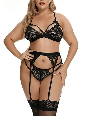 Provocative Midnight Women Lingerie Set With Garter Belt 3 Pcs