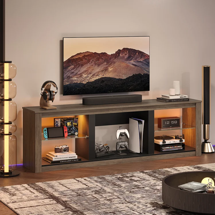Bestier Modern TV Stand Entertainment Center for TVs up to 75" with LED Light and Storage Shelves