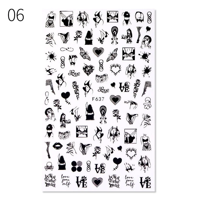 1PC 3D Nail Sticker Stick Figure Woman Face Pattern Special Transfer Picture Flowers Sliders Sticker DIY Nail Art Decoration