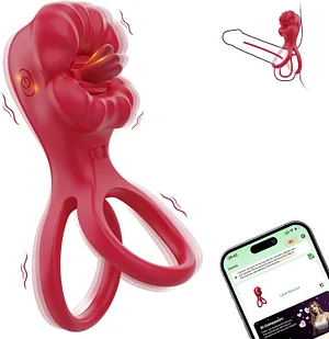 App Control Vibrating Cock Rings With Tongue Licking Clitoral Stumilator