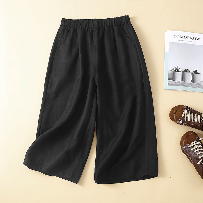 Simple cotton and linen cropped casual pants-Neogeekshirts:luchamp