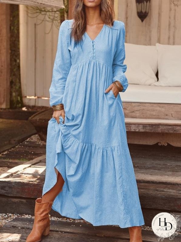 Casual Long-sleeved Dress With Big Swing